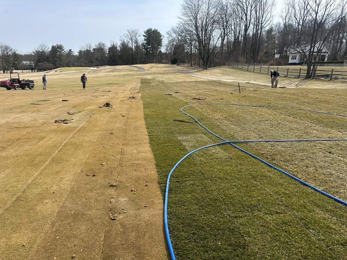 heathantmsu's tweet photo. With a productive week the season is upon us at The Brook! Par 3 Covers removed, pond dredging continues, 1st green spray of the year, mowed all playing surfaces, 1 and 17 fairway expansions sodded, new ladies tees for 6 and 12 sodded #letsgetdowntobusiness @greens_cc  @YoTeebox https://t.co/TB0mkWjdfh