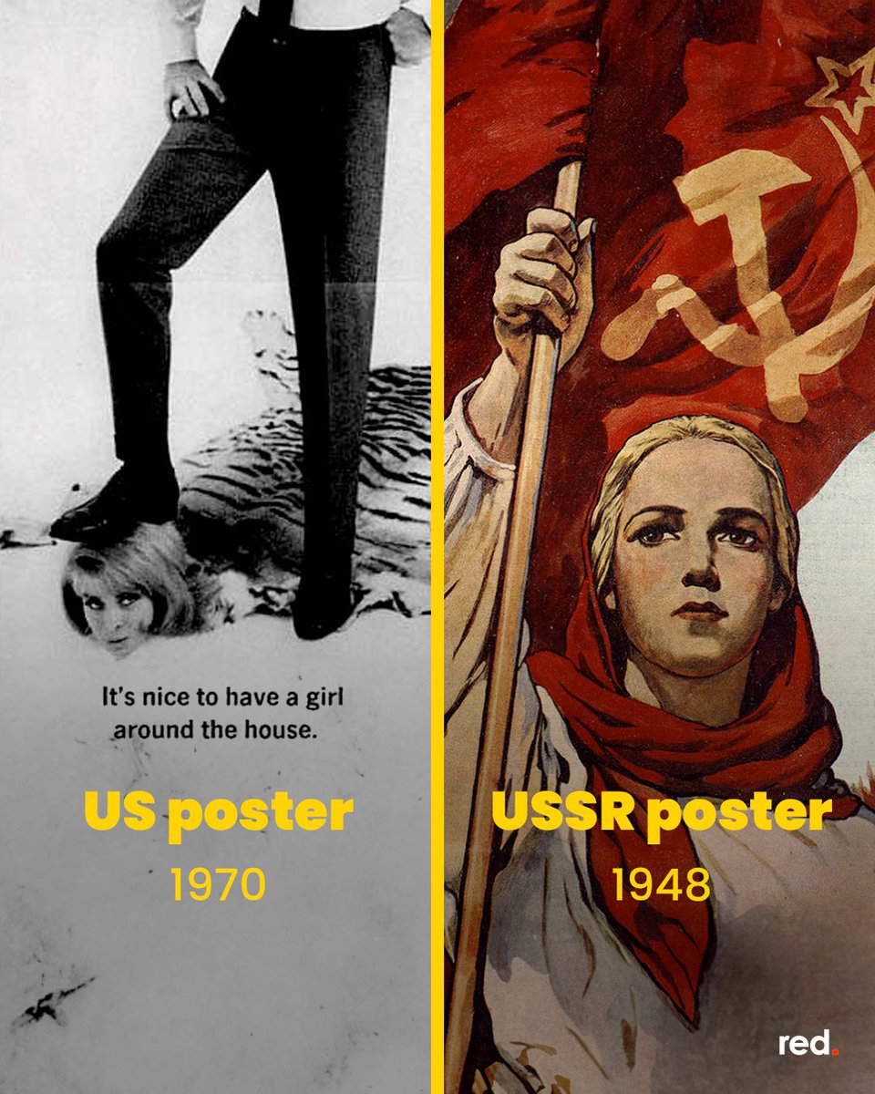 This Women's History Month, we look back at some political propaganda posters, which serve as mirrors for the ideologies of societies. While communist forces promote women’s liberation, vintage US posters leave us speechless. Here are some stunning comparisons.