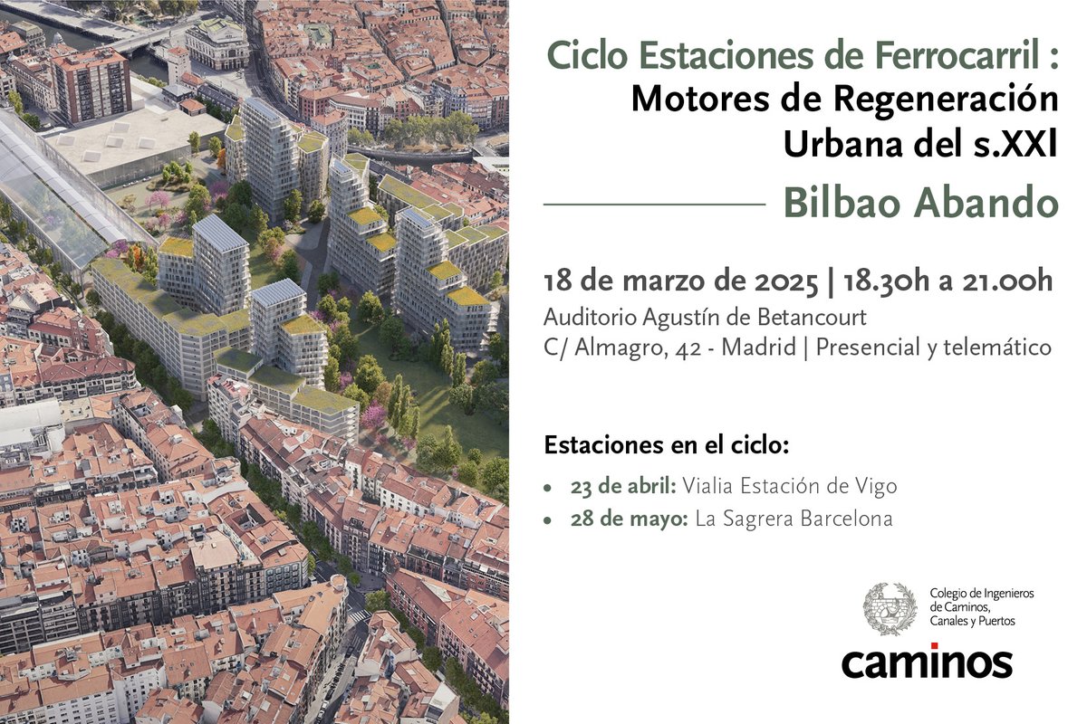 El <a href="/Colegiocaminos/">Colegio de Ingenieros de Caminos</a> presenta la 3ª sesión del Ciclo de Estaciones de Ferrocarril dedicada a Bilbao-Abando

🗓️ 18/3
⌚️ 18:30
✍️ ow.ly/g6P950Vczqr

Contamos con <a href="/bilbao_udala/">Bilbao [Udala - Ayuntamiento]</a>, <a href="/Adif_es/">Adif</a>, <a href="/Arup/">Arup</a>...

+ info --> ow.ly/52gQ50Vczmm