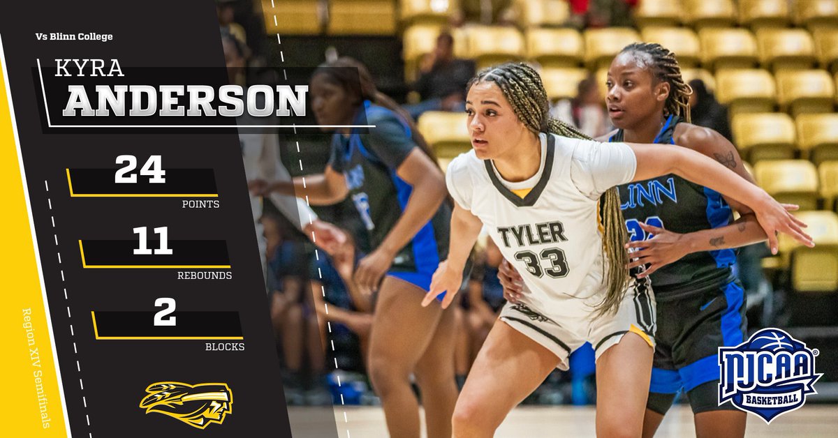 TheTJCWBB's tweet photo. Our Player of the Game for the RXIV Conference Semi was Freshman Forward, #33 Kyra Anderson! Congratulations let’s keep it going today at 4pm! 🖤💛🪶
#TJC #WBB #DoItTogether #GetYourFeathersUp https://t.co/x7OOsVDO6A