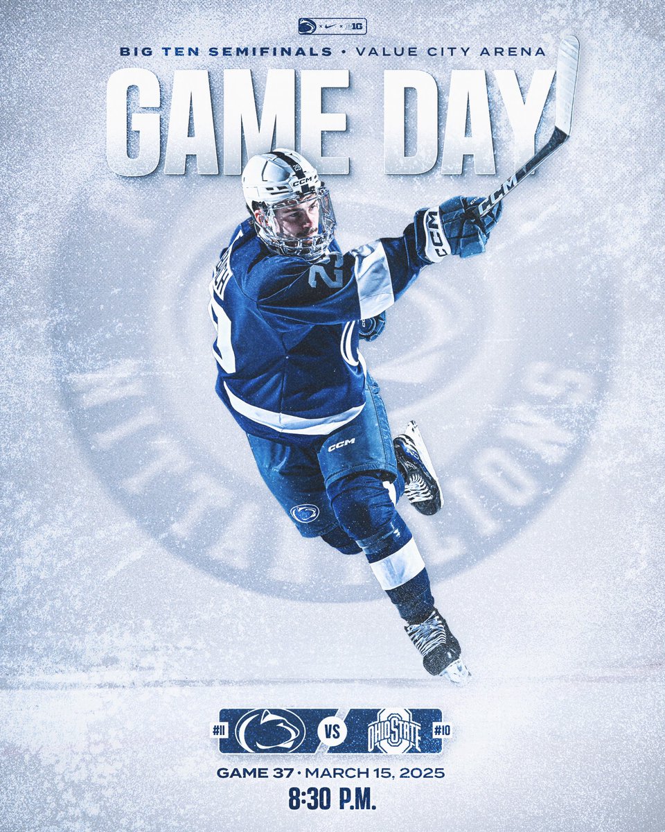 Penn State Men’s Hockey (@pennstatemhky) on Twitter photo 🚨 GAME DAY 🚨
#B1GHockey Semifinals 🏒
🆚 No. 10 Ohio State
📍 Value City Arena | Columbus, Ohio
⌚️ 8:30 p.m.
📺 <a href="/BigTenNetwork/">Big Ten Network</a>
📹 gopsu.us/WatchB1GNetwor…
📻 gopsu.us/PennStateLionV…
📊 gopsu.us/OSU_LiveStatsM…
#WeAre #HockeyValley #BeatOSU 🚨 GAME DAY 🚨
#B1GHockey Semifinals 🏒
🆚 No. 10 Ohio State
📍 Value City Arena | Columbus, Ohio
⌚️ 8:30 p.m.
📺 <a href="/BigTenNetwork/">Big Ten Network</a>
📹 gopsu.us/WatchB1GNetwor…
📻 gopsu.us/PennStateLionV…
📊 gopsu.us/OSU_LiveStatsM…
#WeAre #HockeyValley #BeatOSU