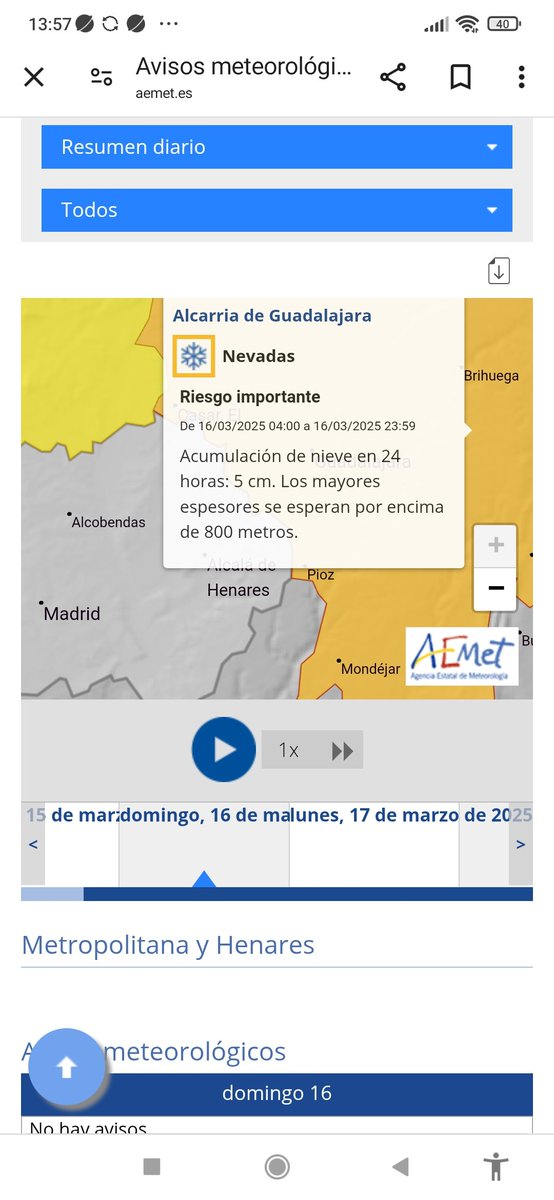 vicky8126's tweet photo. @112cmadrid @AEMET_Madrid Una cosa AEMET da en Alcarria aviso naranja, lo pueblos  de la CAM comarca de  las Vegas que estamos pegados a más de 850 metros de cota ahí ni amarillo para nieve?
@ae https://t.co/vRmJ813KLx