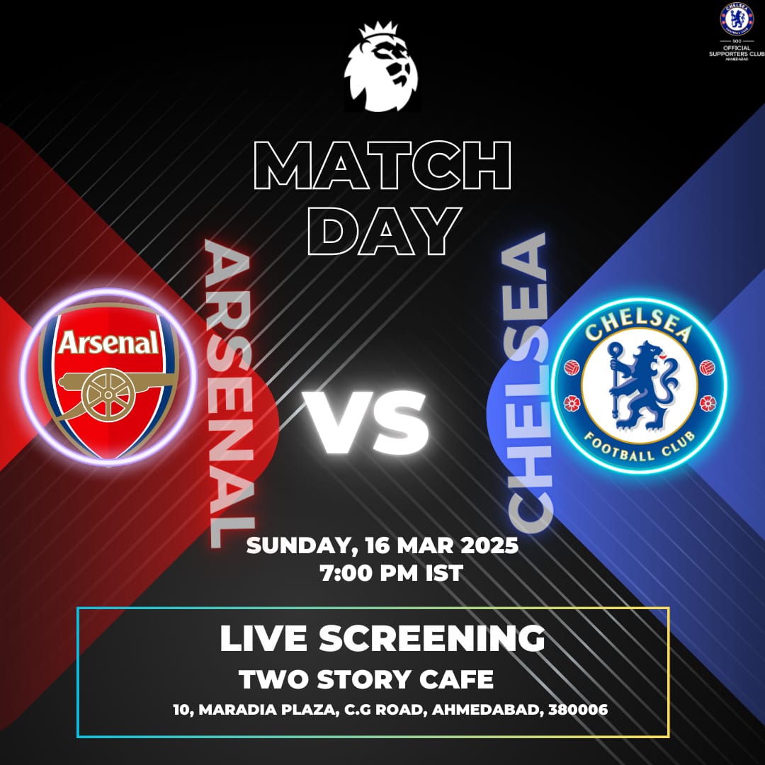 ITS MATCHDAY!! 

<a href="/Arsenal/">Arsenal</a> welcome <a href="/ChelseaFC/">Chelsea FC</a> for this week's spicy <a href="/premierleague/">Premier League</a> fixture.. 

Join fellow blues for the screening at the mentioned venue.

DM for details.

#ChelseaFc #ArsChe #PremierLeague
#Screening #CiscAhmedabad #ChelseaIndia