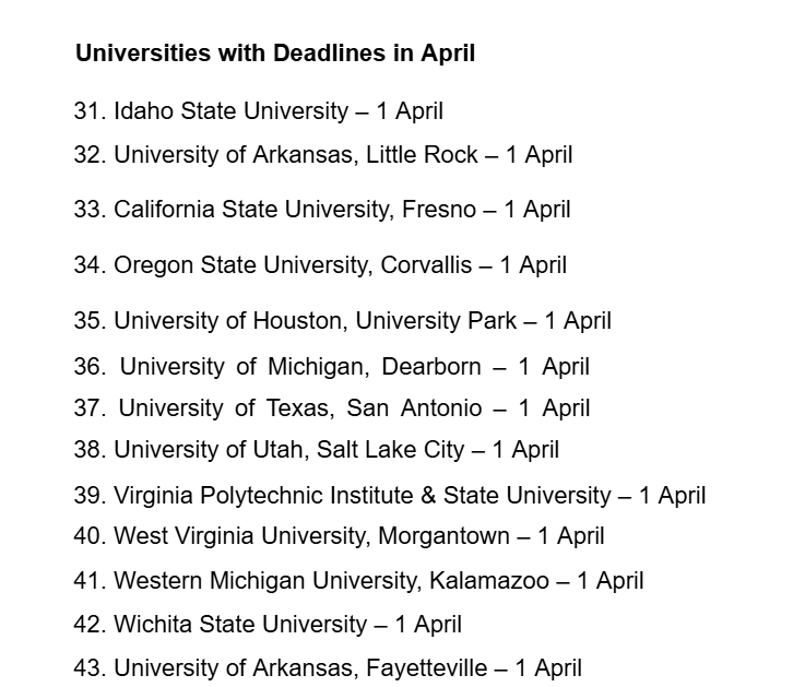 temabef's tweet photo. 70 Universities in the US with April, May, June and July Deadlines 

Bookmark and download now!!! https://t.co/4ELSdueriG