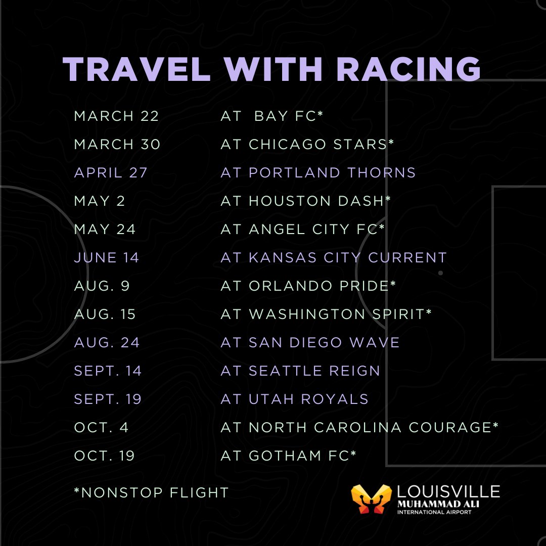 FlyLouisville's tweet image. Good luck this season, @RacingLouFC! ⚽

Racing kicks off tonight at home, but you can follow them on the road—or in the sky! ✈️

Check out the 2025 away schedule and fly nonstop from SDF to cheer them on all season long!