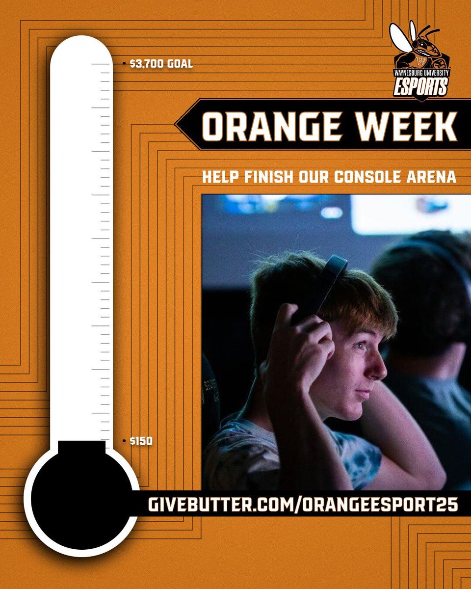 Esports_WU's tweet photo. Will you help us reach out goal? The esports team is raising money to buy equipment for our new console gaming arena. We have six days left in #OrangeWeek and we really need your support! Please consider making a donation to our program.

https://t.co/xeKIbQ7arh https://t.co/b8dwW2DK7S