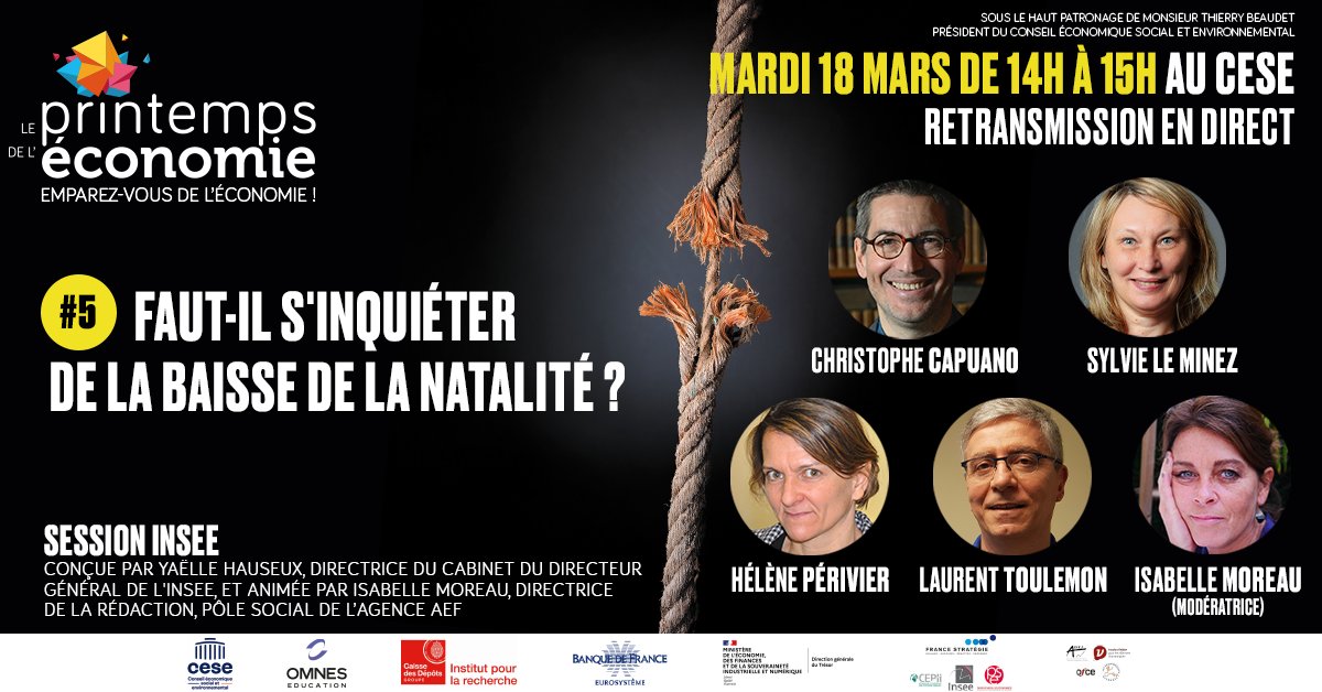 Le Printemps de l'économie (@printempsdeleco) on Twitter photo La conférence "Faut-il s'inquiéter de la baisse de la natalité ?" va démarrer d'ici peu ! 🚀
Session <a href="/InseeFr/">Insee</a> conçue par Yaëlle Hauseux et animée par Isabelle Moreau <a href="/AEFsocial_RH/">AEFsocial_RH</a> avec <a href="/Ch_Capuano/">Christophe Capuano</a> @larhra Sylvie Le Minez <a href="/InseeFr/">Insee</a> <a href="/HelenePerivier/">Hélène Périvier</a> <a href="/ofceparis/">OFCE</a> Laurent Toulemon La conférence "Faut-il s'inquiéter de la baisse de la natalité ?" va démarrer d'ici peu ! 🚀
Session <a href="/InseeFr/">Insee</a> conçue par Yaëlle Hauseux et animée par Isabelle Moreau <a href="/AEFsocial_RH/">AEFsocial_RH</a> avec <a href="/Ch_Capuano/">Christophe Capuano</a> @larhra Sylvie Le Minez <a href="/InseeFr/">Insee</a> <a href="/HelenePerivier/">Hélène Périvier</a> <a href="/ofceparis/">OFCE</a> Laurent Toulemon