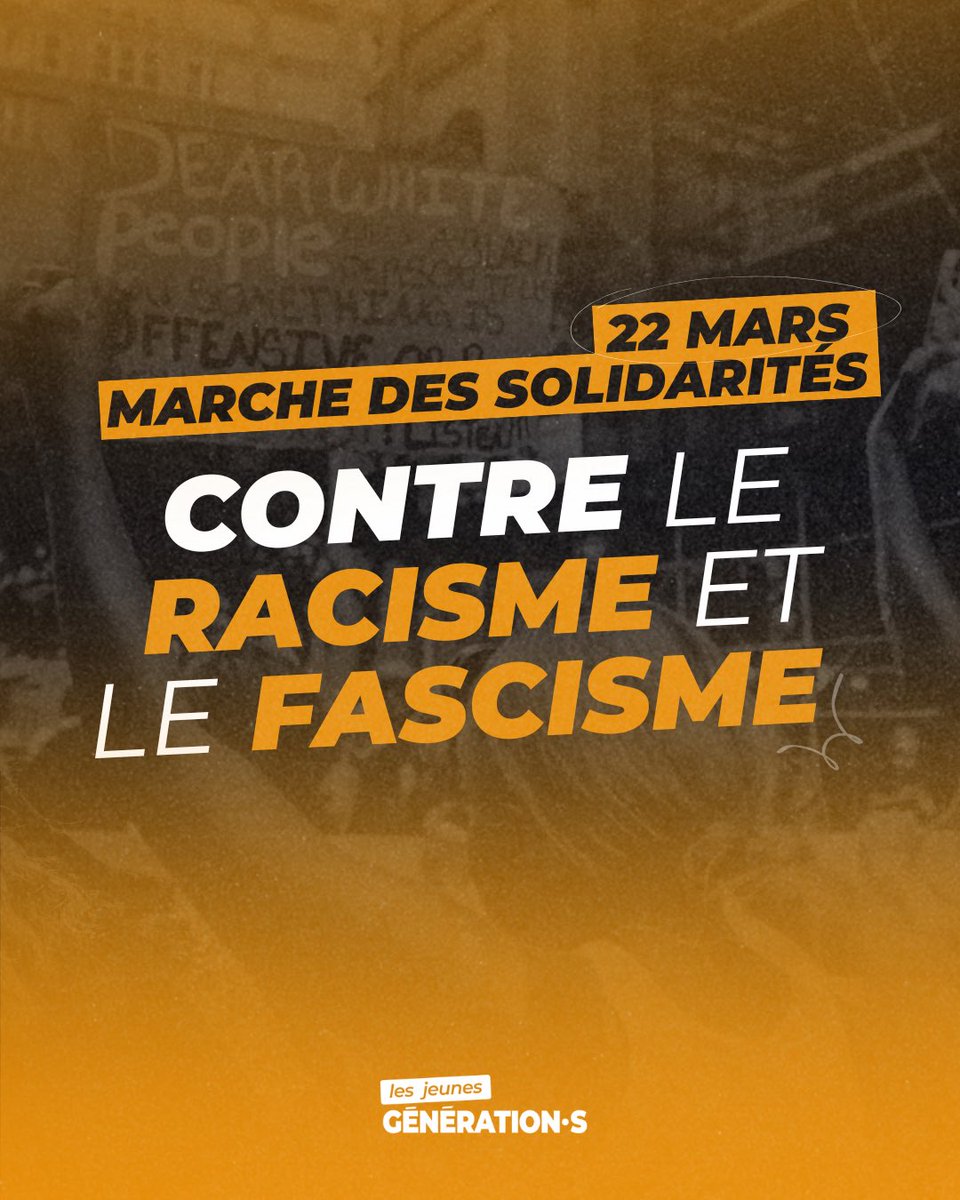 🟠 Contre le racisme et le fascisme, l’heure est à la solidarité et à la riposte !

Aux côtés de plus de 500 organisations, nous appelons à de grandes mobilisations le 22 mars partout en France.

Trouvez le rassemblement le plus proche de chez vous ➡️ antiracisme-solidarite.org