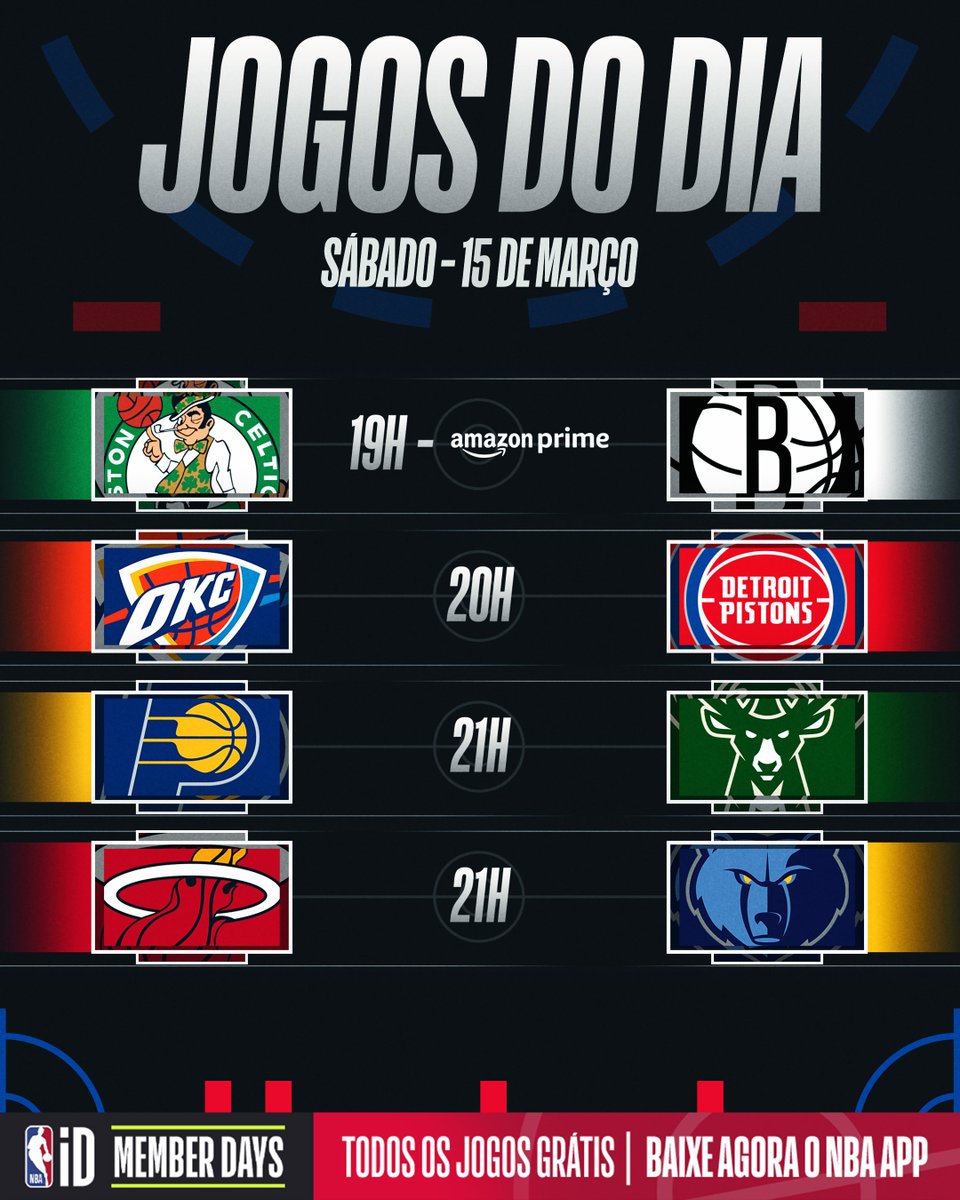 NBABrasil's tweet image. Confira os duelos da rodada deste sábadão! 🏀 

Lembrando que a rodada toda será DE GRAÇA no NBA APP! Basta baixar o APP, criar seu NBA ID e curtir os duelos. 

LINK: nbabrasil.info/NBAAPPfb

#AgendaNBA #MemberDays #NBAAPP