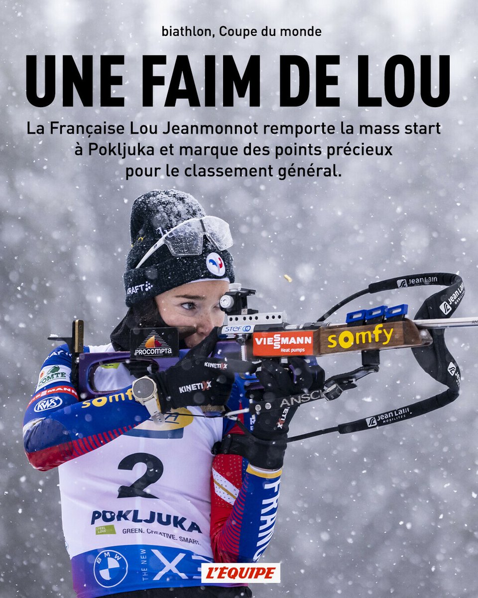 La Française Lou Jeanmonnot remporte la mass start à Pokljuka et marque des points précieux pour le classement général de biathlon l.lequipe.fr/UiU