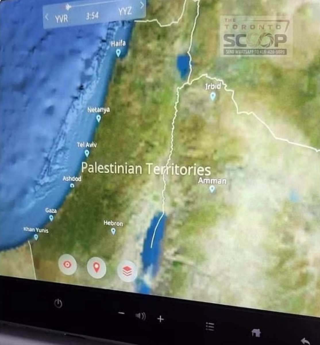 JUST IN: AIR CANADA ERASED ISRAEL FROM ITS MAPS ON FLIGT &amp; INSTEAD LABELED THE AREA ‘PALESTINIAN TERRITORIES’ 👏🏻