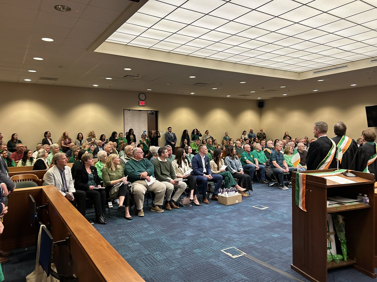 Sheriff_Baxter's tweet photo. Great Irish Celebration at the Hall of Justice! Thanks to Judge Jim Walsh for spearheading the event, and special thanks for the moving tribute to the family of Officer William (Bill) Lawler. https://t.co/RQm25aUfGo