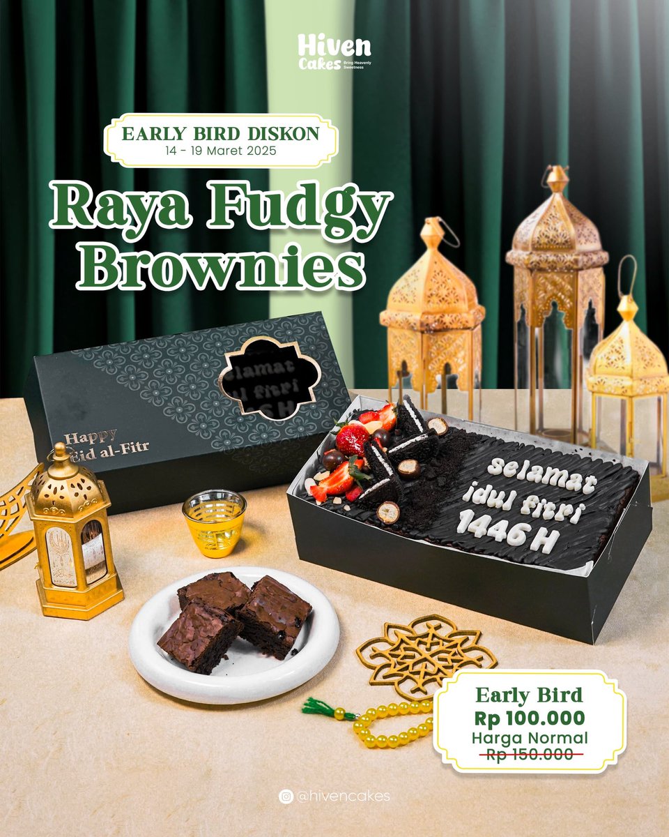 hivencakes's tweet photo. Kumpul keluarga saat Lebaran makin nikmat dengan Raya Fudgy Brownies dari Hiven Cakes! Brownies yang fudgy, dan chewy di setiap gigitan! 🤎

Ukuran Fudgy Brownies 24x15cm dengan tinggi 3cm 

🔥 Harga Early Bird hanya Rp 100.000 saja
📆 Pre-Order: 14 – 19 Maret 2025 https://t.co/8nduCNUR8t