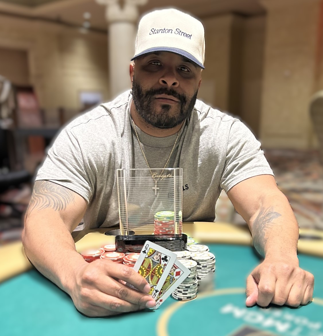BorgataPoker's tweet photo. From a field of 289 entries, Arnaldo G. takes home the 🏆and the title of the Champ in a 3-way chop for the Deepest Stack Event!

Congratulations on a fantastic win and a payday of 💵$24,285💵 for 1st place! 

Must be 21 or Older. Gambling Problems? Call 1.800.GAMBLER. https://t.co/UGZ3zlp8Dy