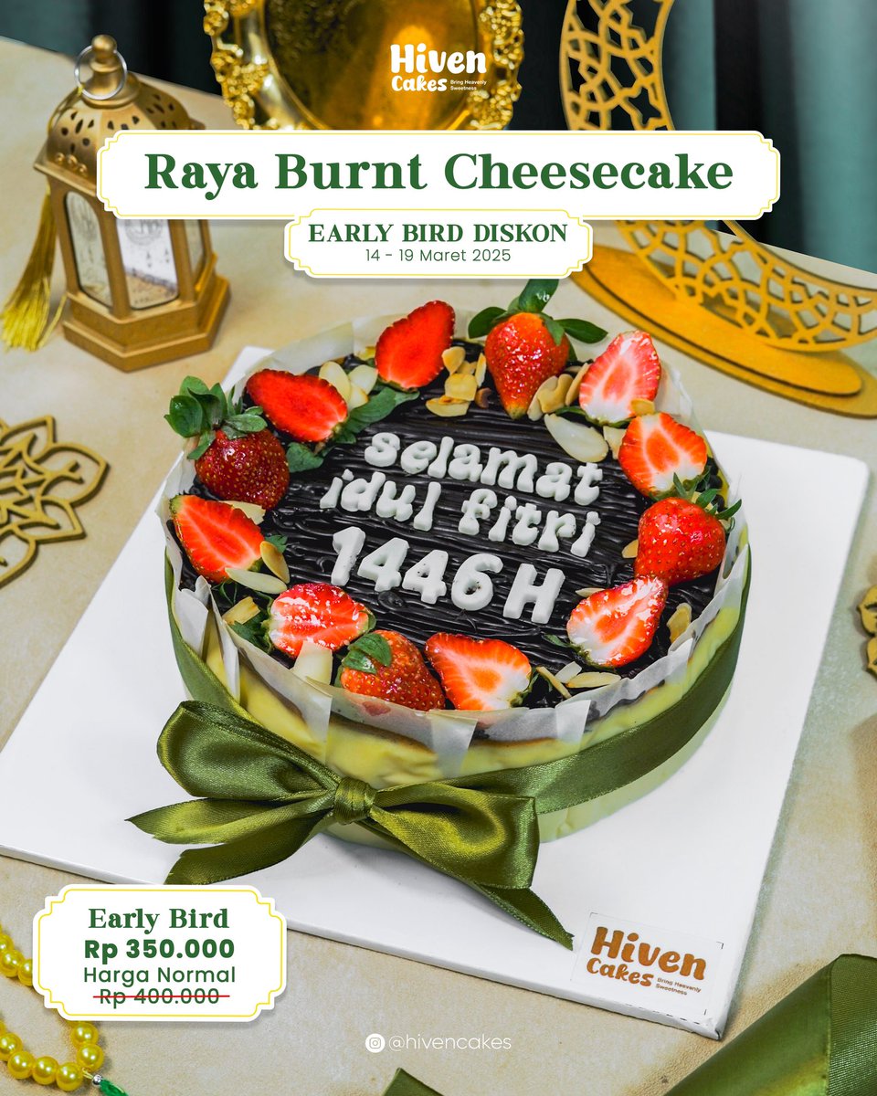 hivencakes's tweet photo. Siap-siap rayakan Idul Fitri dengan cheesecake premium yang creamy dan lumer di mulut! 
Raya Burnt Cheesecake hadir dengan ukuran diameter 20 cm, pas untuk dinikmati bareng keluarga besar (10-12 orang)! 🎉

🔥 Harga Early Bird: Rp 350.000 (Normal: Rp 400.000) https://t.co/hj3qOOsuyZ