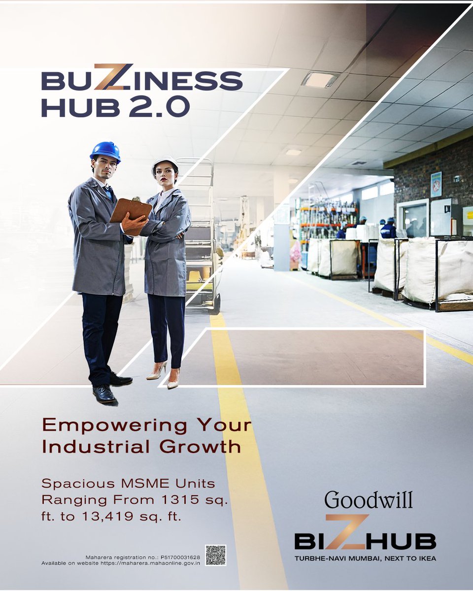 Goodwill_Develo's tweet photo. Unlock growth at Goodwill BizHub 2.0 – the perfect hub for MSMEs with scalable workspaces &amp; compact industrial units. Elevate your business today!
📞 9820806666.
MahaRERA No. P51700031628
#GoodwillBizHub #NextGenBusiness #BusinessHub2.0 #NaviMumbai #officesingoodlocation https://t.co/Nz8AAYfUMb