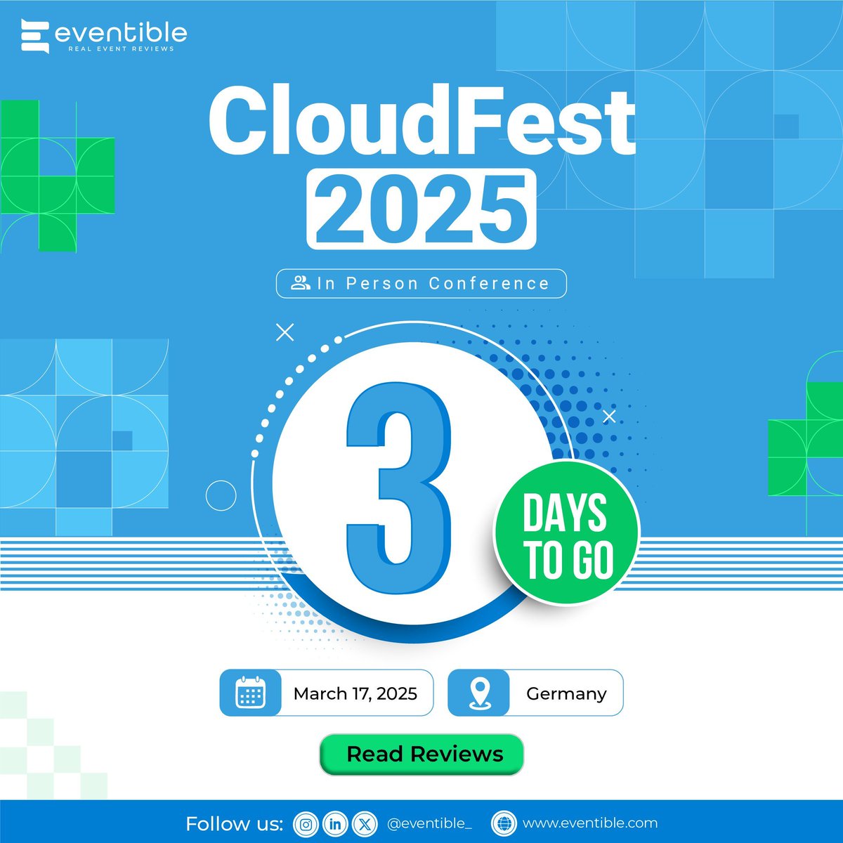 Just 0️⃣3️⃣ days to go before CloudFest 2025 begins! ⏳
@CloudFest 

🌐Read reviews - buff.ly/SJSBZE0  

#EventCountdown #B2BEvents #CloudFest #EventReviews #Eventible