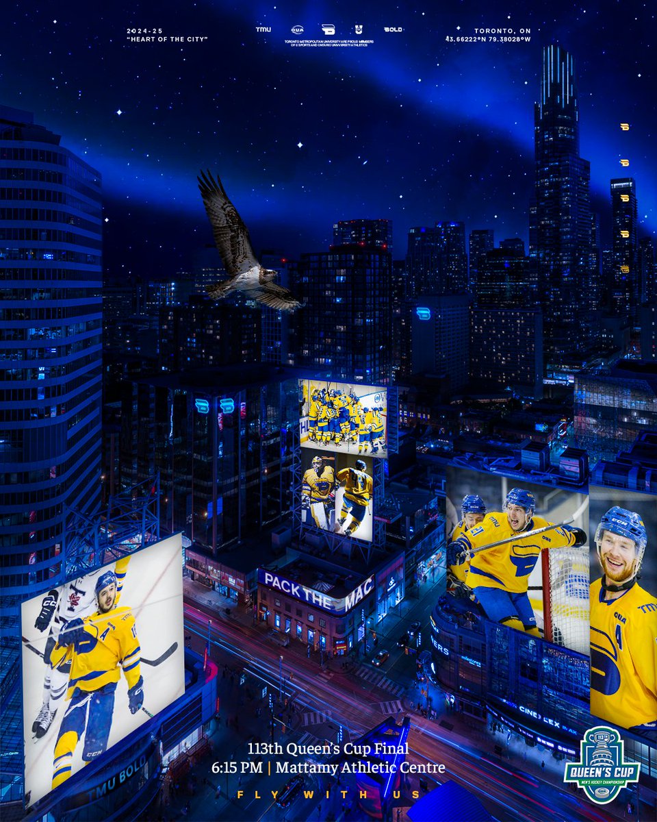 TODAY’S THE DAY! QUEEN’S CUP FINAL GAME DAY 🏆

🆚 Concordia Stingers
⏰ 6:15 PM
📍 Mattamy Athletic Centre
📺 OUA.TV
🆓 TMU students get in FREE with their OneCard
🎟️ Fans, alumni and general public must purchase a ticket

#FlyWithUs 🦅 | <a href="/tmubold/">TMU Bold</a>