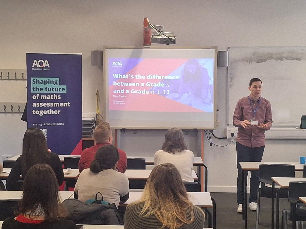 Over 35 teachers at #MathsConf37 listening to Dave Taylor (<a href="/taylorda01/">Dave Taylor</a>) discussing the key questions that differentiate between a grade n learner and a grade n+1 learner <a href="/AQAMaths/">AQA Maths</a>