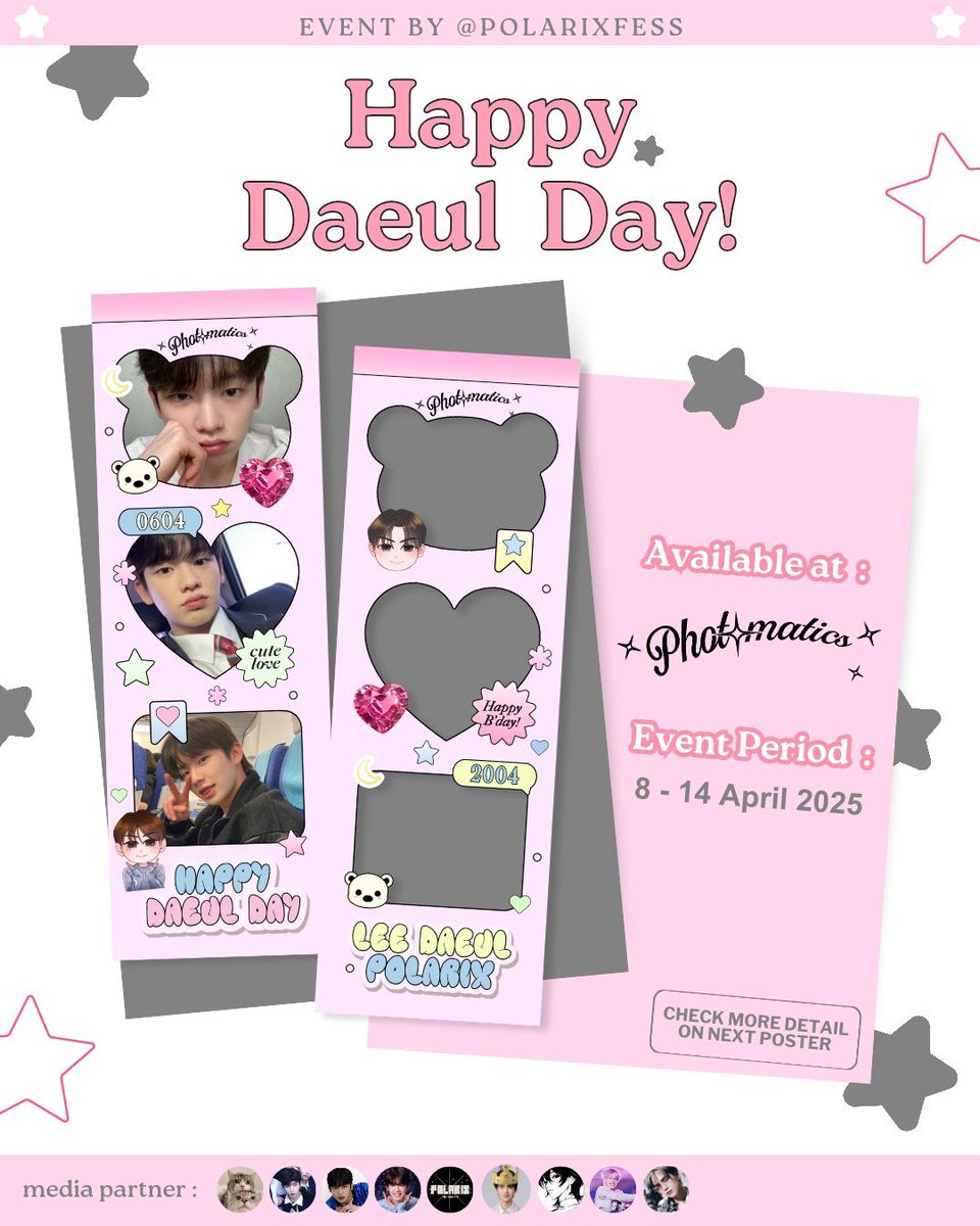 leedaeulpics's tweet image. 𖤐  ࣪ ‹ 𝐇𝐚𝐩𝐩𝐲 𝐃𝐚𝐞𝐮𝐥 𝐃𝐚𝐲 𖥔 ࣪ ᥫ᭡

Lee Daeul's Birthday Photobooth event by @polarixfess 

📅 : April 8 - April 14 
📍 : Photomatics @photomaticsid
More detail on poster!

Let's celebrate this event, and don't forget to tag us also use #HappyDaeulDay 🌙✨️