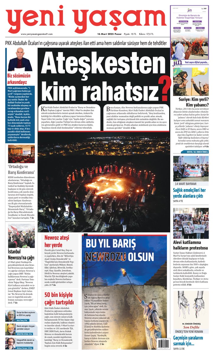 yeniyasamgazete's tweet photo. 'Ateşkesten kim rahatsız?!' manşetiyle yayındayız https://t.co/4kK4gUT9oa