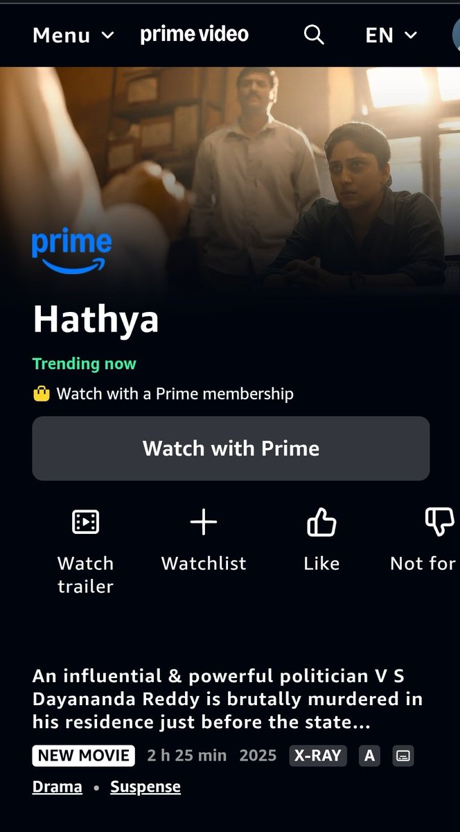 #HATHYA is trending on #Primevideo 
have you watched it yet?