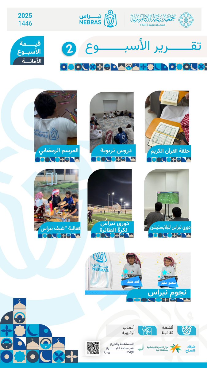 aytam_trobah's tweet photo. ✨ #نادي_نبراس |

جهود مستمرة وإنجازات مميزة! 

📚
إليكم تقرير الأسبوع الثاني لنادي نبراس، حيث الإبداع والتعلّم في أجواء تملؤها الحماسة والمتعة! 

🔹 أنشطة متنوعة
🔹 تفاعل مميز

#نادي_نبراس 
#جمعية_رعاية_الأيتام_بتربة 
#جمعيه_رعايه_الايتام_بتربه 
#15رمضان
#ايتام_تربة https://t.co/fIrSew1WiX