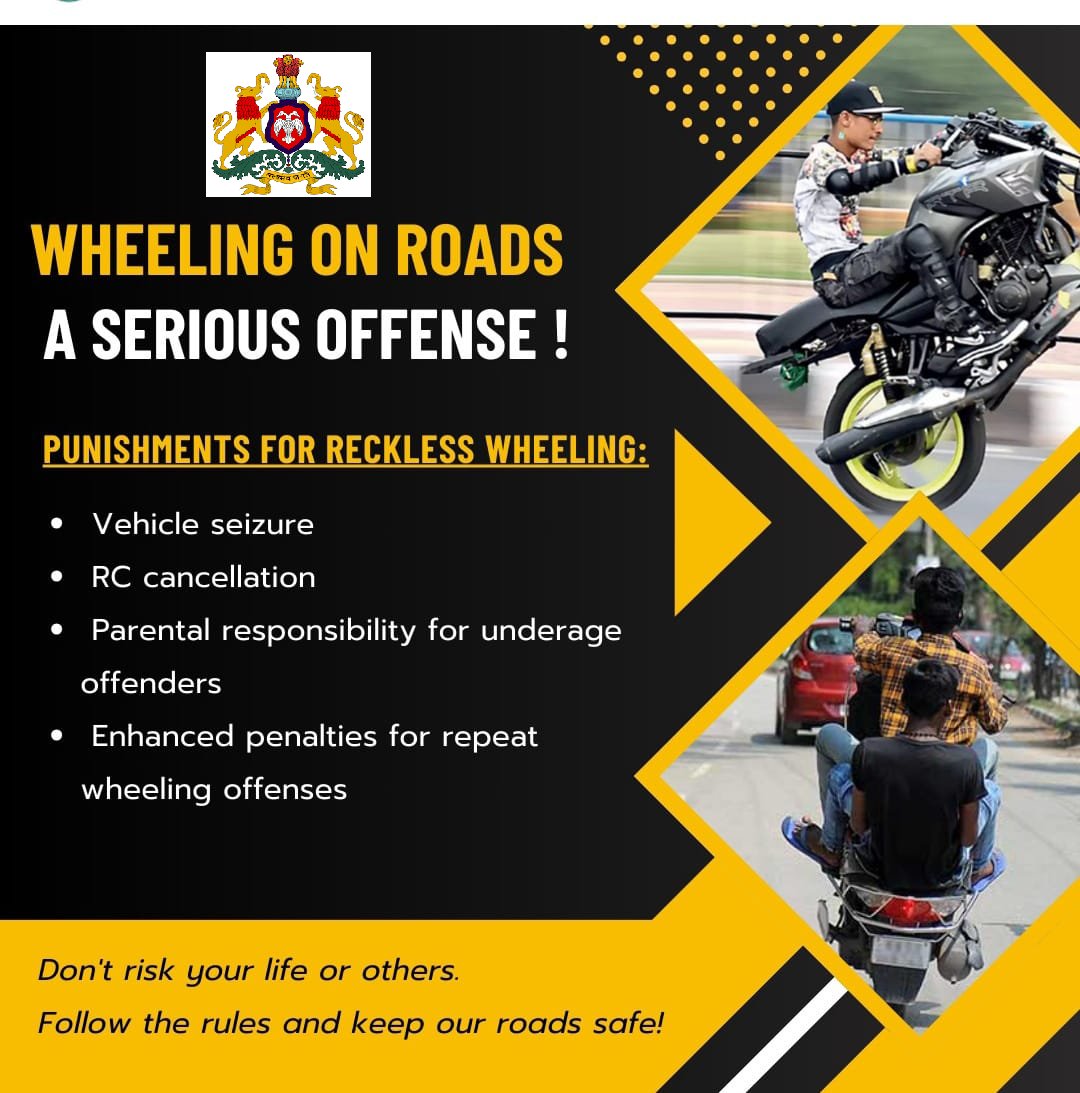 sphaveri's tweet image. "Don't do wheeling on roads" 
#haveripolice #wheeling #offence #followrules