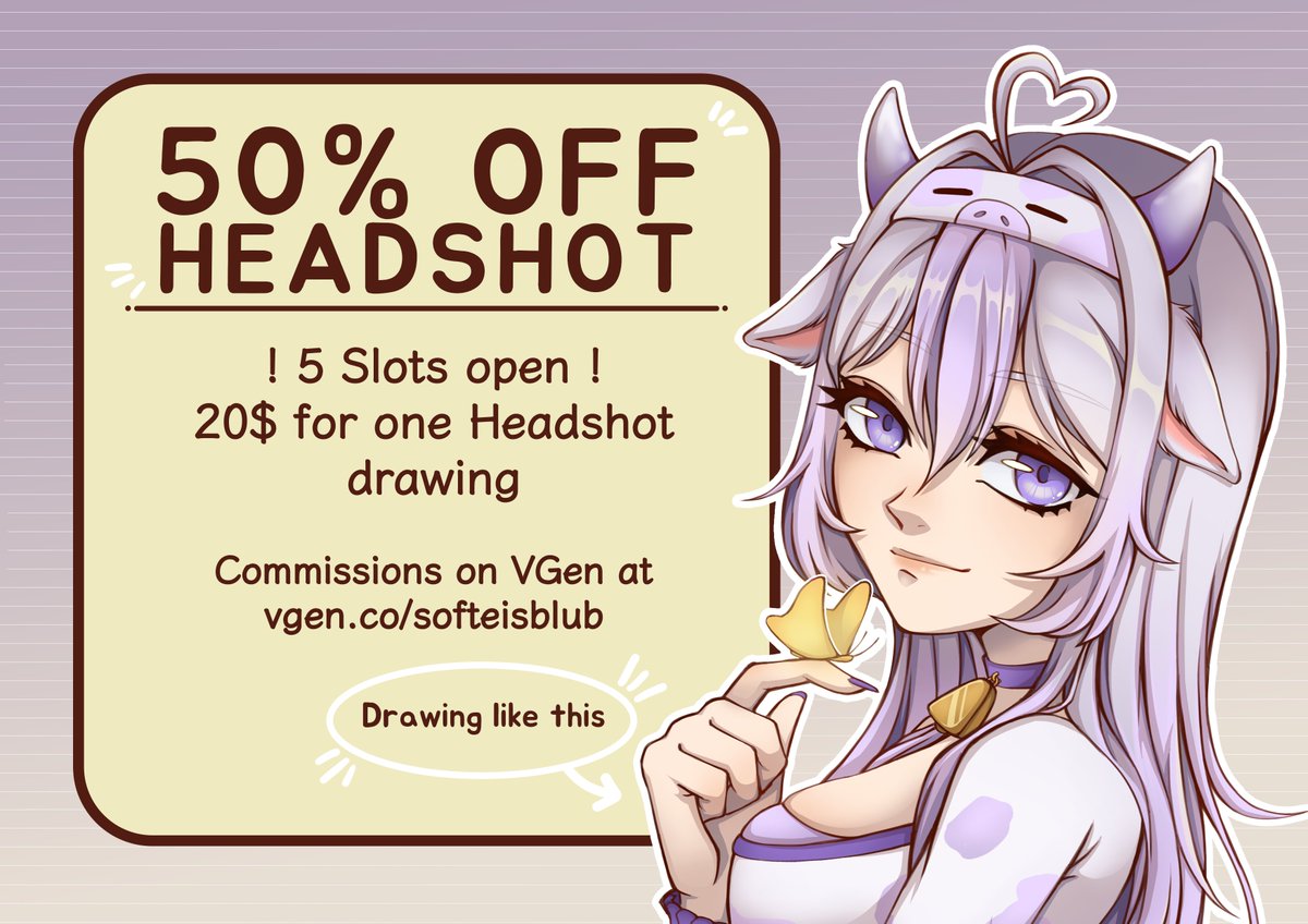 ✦ Trying to get verified on VGen! ✦
€20 Headshot Commissions – 5 Slots Open!

⟲ Retweets &amp; ♡ Likes appreciated! 
Commission me here:
⟶ vgen.co/softeisblub ⟵

#CommissionOpen #VGenComms
