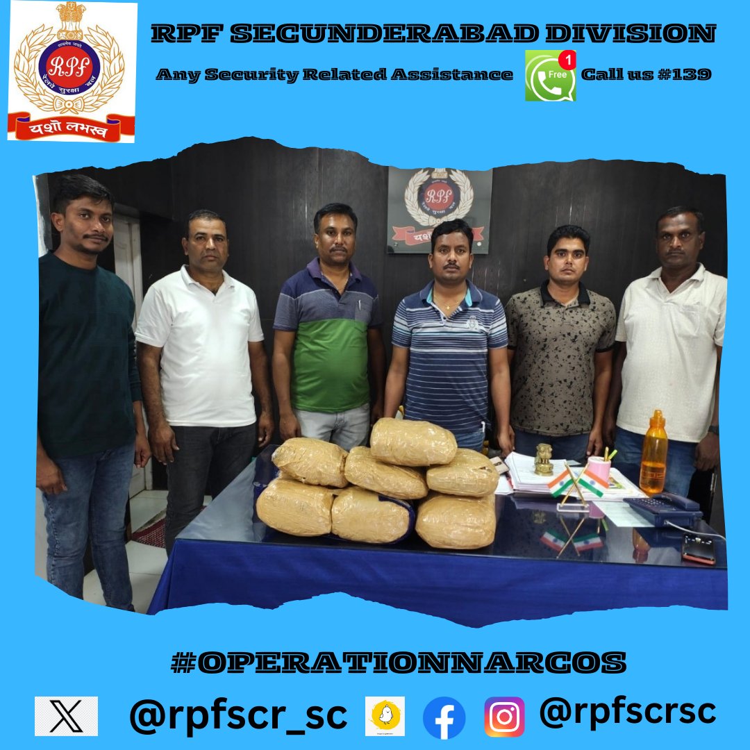 #OperationNarcos, the #RPFSC Division successfully, seized 10 Kg of Marijuana worth ₹ 2,50,000/- at Ramagundam station.#RPFRDM, reaffirm their commitment to combating narcotics smuggling and ensuring the safety of railway passengers.