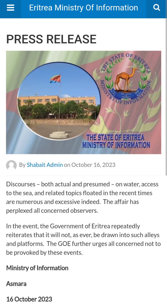 hawelti's tweet photo. From the diplomatic grapevine: "the new ruse of shifting blame to Eritrea for the failure of the full implementation of the Pretoria Agreement seems both disingenuous and rather pathetic.  The Pretoria Agreement signed more than two years ago (in November 2022) had narrow timelines of implementation stretching from few weeks to a couple of months.  Problems it has encountered in smooth and speedy implementation surely pre-date the quite recent political schisms within the TPLF". 

The fact is the tension in the wider region squarely stems from the the toxic agenda of territorial irredentism;  from unwarranted pronouncements and related sabre-rattling for acquiring a port and maritime territory "legally if possible and militarily if necessary". This is the malaise that warrants firm and unequivocal legal & moral stance by all countries who cherish the peace and stability of the Horn of Africa region.