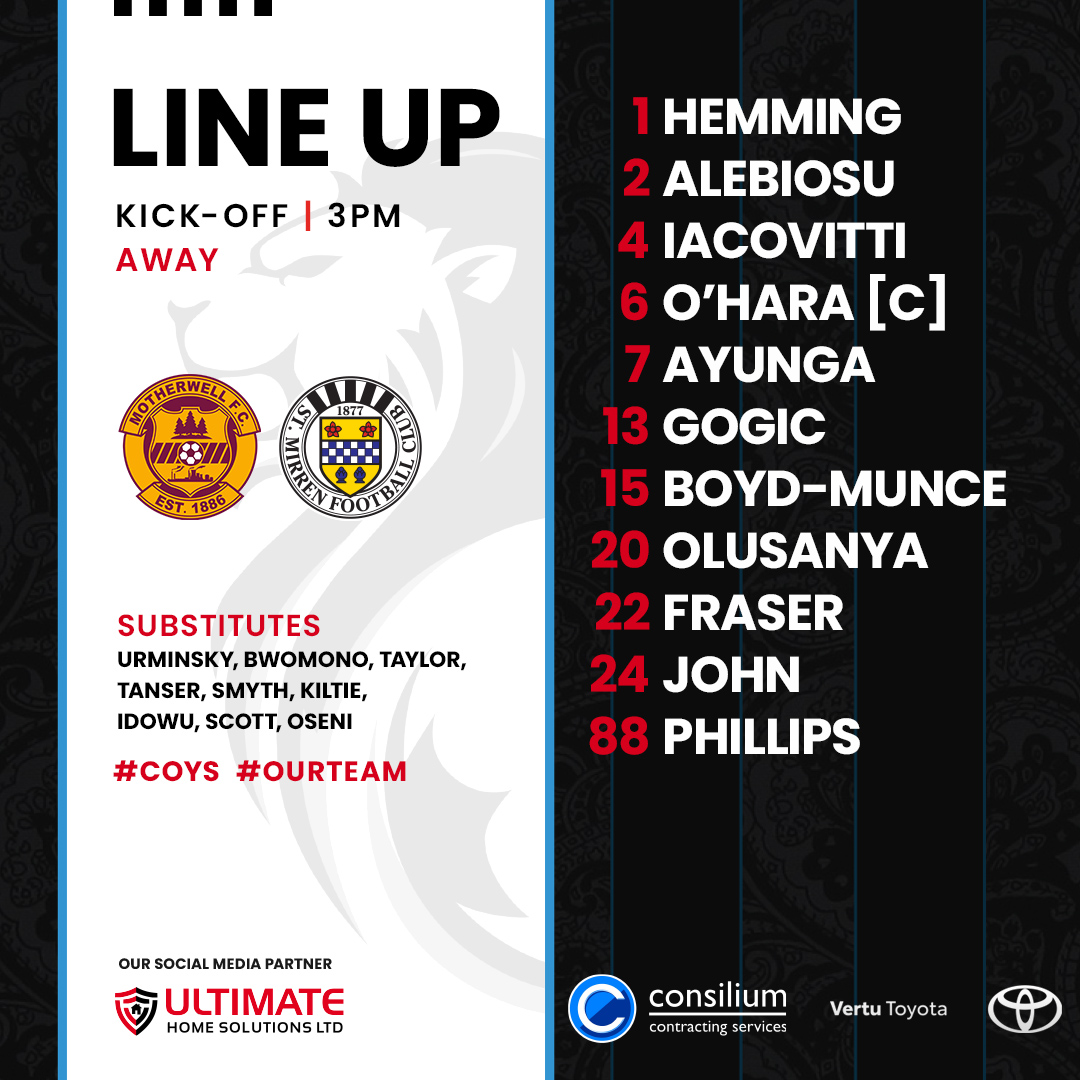 Your St Mirren starting lineup for today's William Hill Premiership match away to Motherwell.