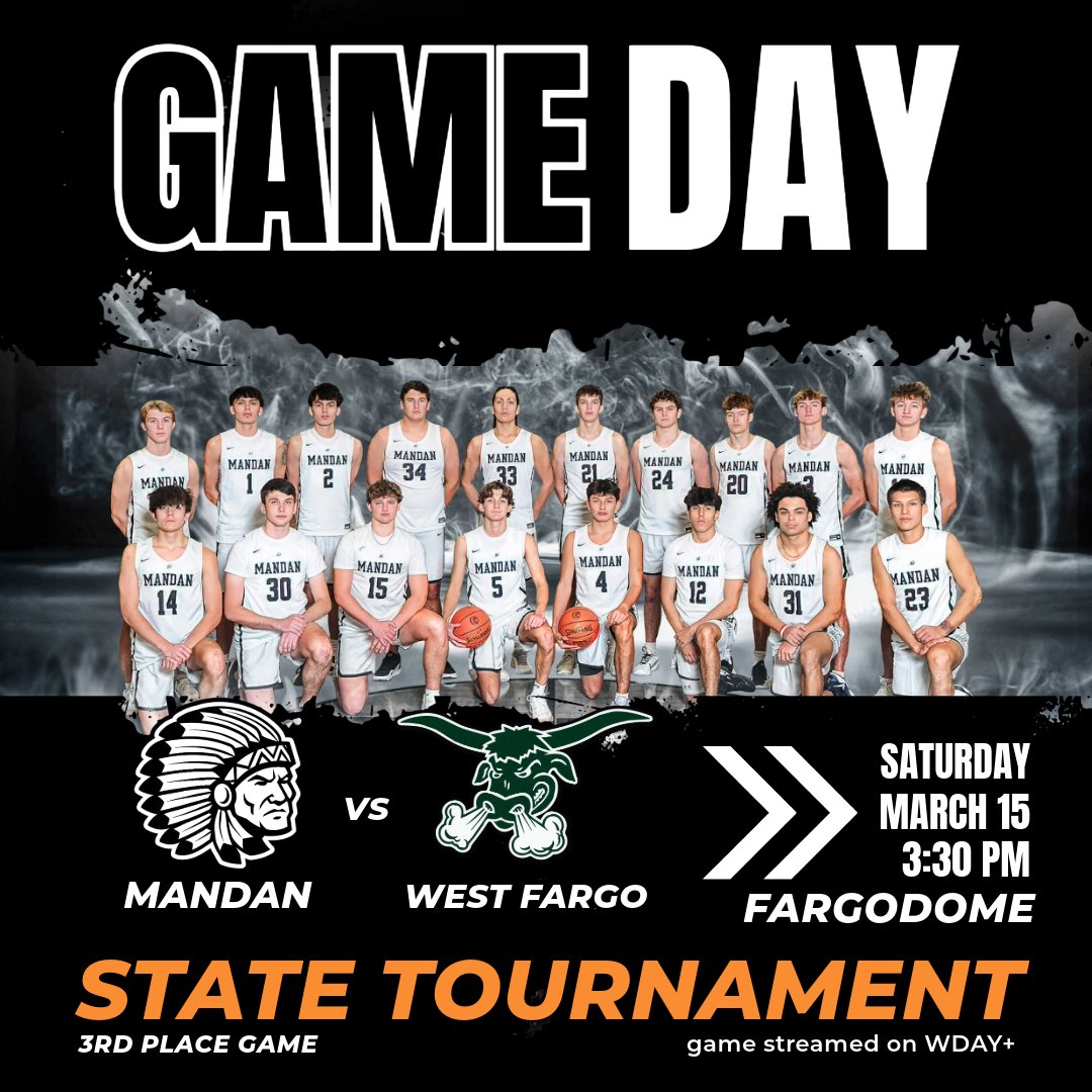 🏀STATE AA 3rd PLACE GAMEDAY🏀the⬛️BRAVES⬜️play their 3rd place game against the West Fargo Packers, game time is 3:30. Game will be streamed on WDAY+  #GoBraves #OneVisionOneGoal