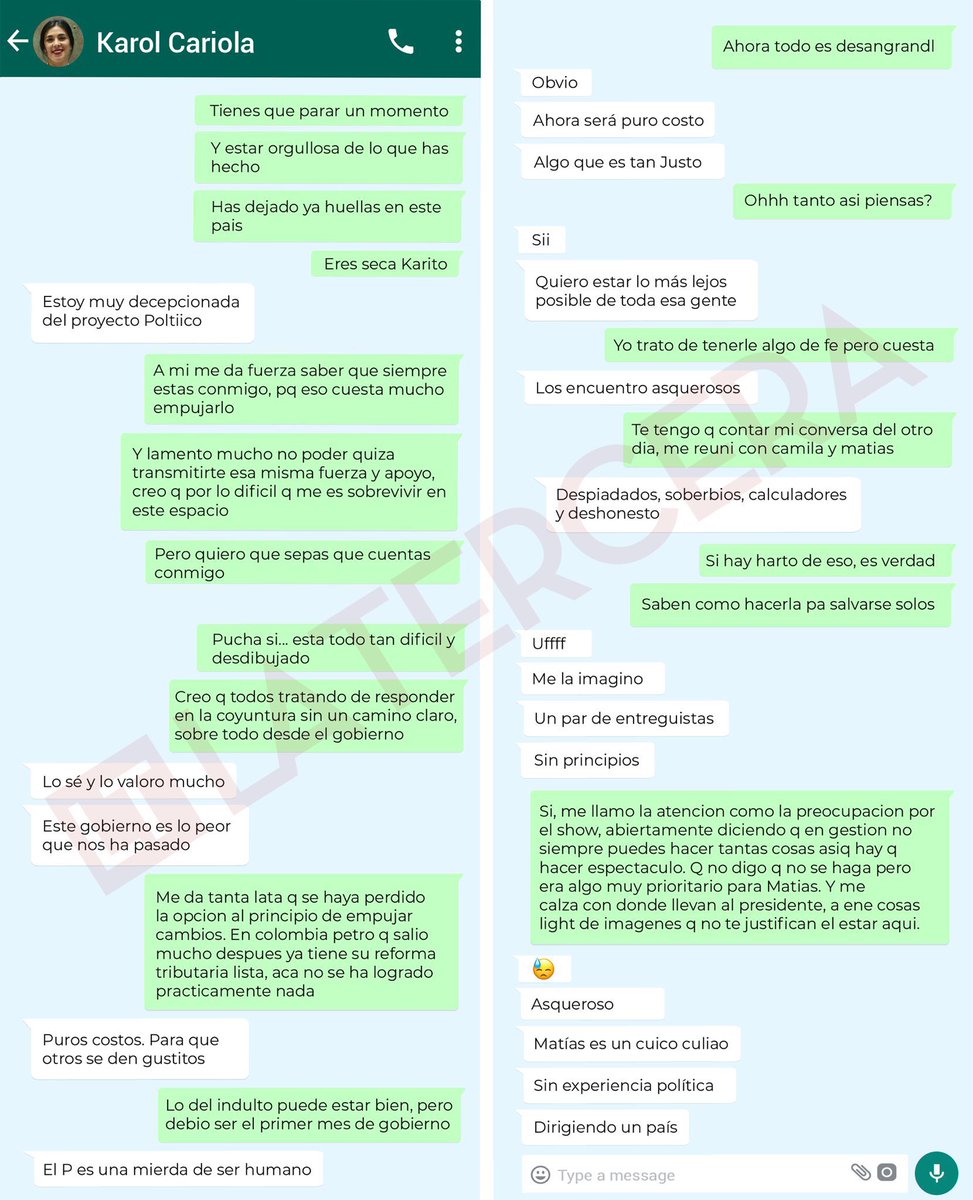 El chat de Karol Cariola con Irasí Hassler es lejos el mejor material de la política decadente de este país. Egos, traiciones y deslealtades… ufff…  tienen listo el guion pa una serie Netflix 😆

#elP #Cariola #leslieayala #camila #Boric