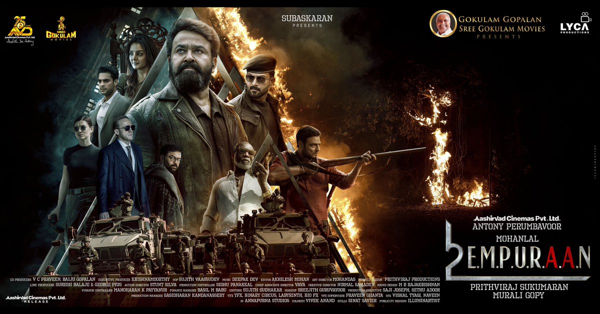 Team #L2E #Empuraan is delighted to announce our association with the trail blazing market leaders Gokulam Movies to bring this magnum opus to the screens. A special thanks to Shri. Gokulam Gopalan for showing immense faith and confidence in our team and the film we have created.