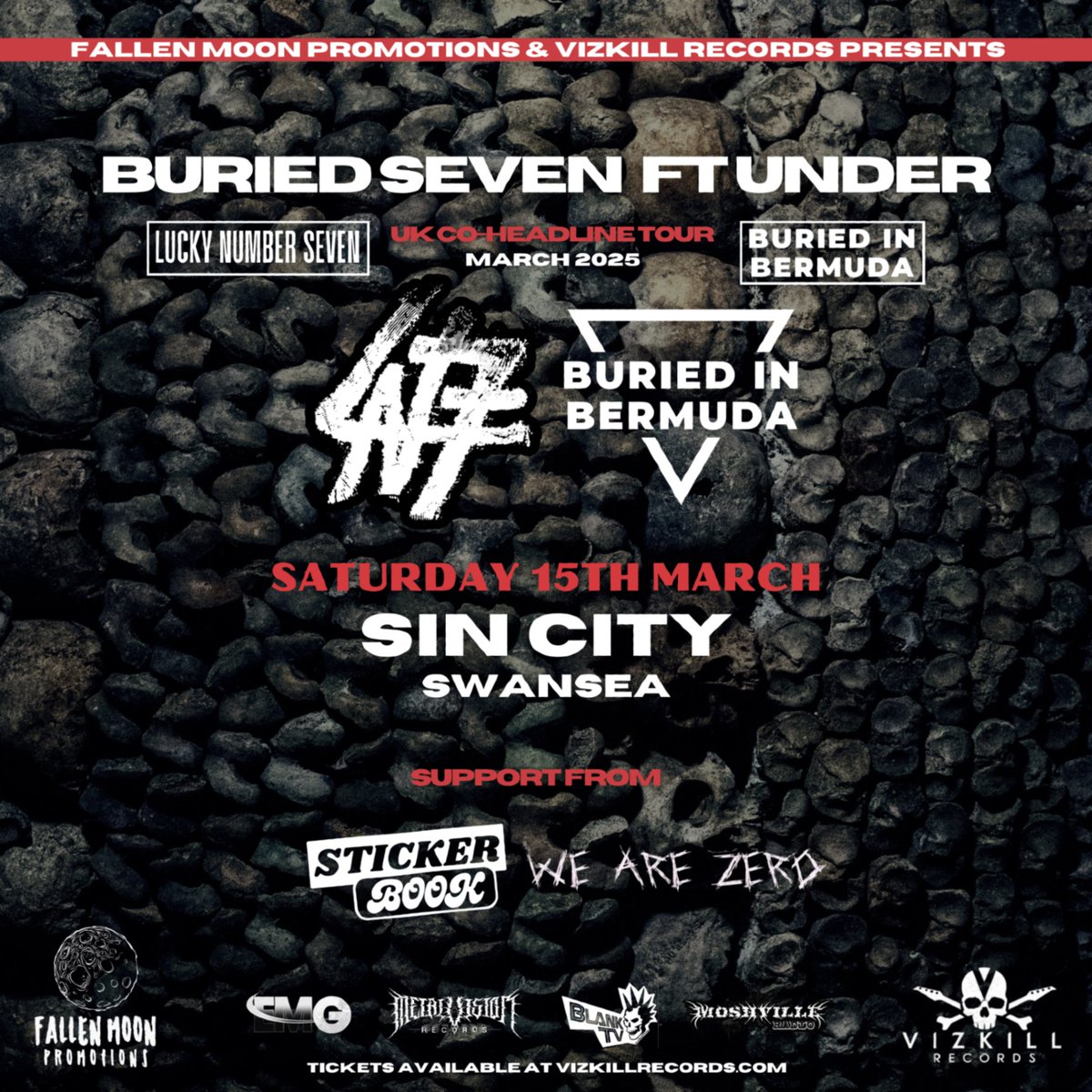 𝐋𝐢𝐯𝐞 𝐓𝐨𝐧𝐢𝐠𝐡𝐭 𝐈𝐧 𝐒𝐢𝐧 𝐂𝐢𝐭𝐲 𝐒𝐰𝐚𝐧𝐬𝐞𝐚

Fallen Moon Promotion and Vizkill Records Presents a stacked line up... 

⚡LUCKY NUMBER SEVEN 
with support from... 
⚡Buried in Bermuda 
⚡Sticker Book
⚡and We Are Zero
