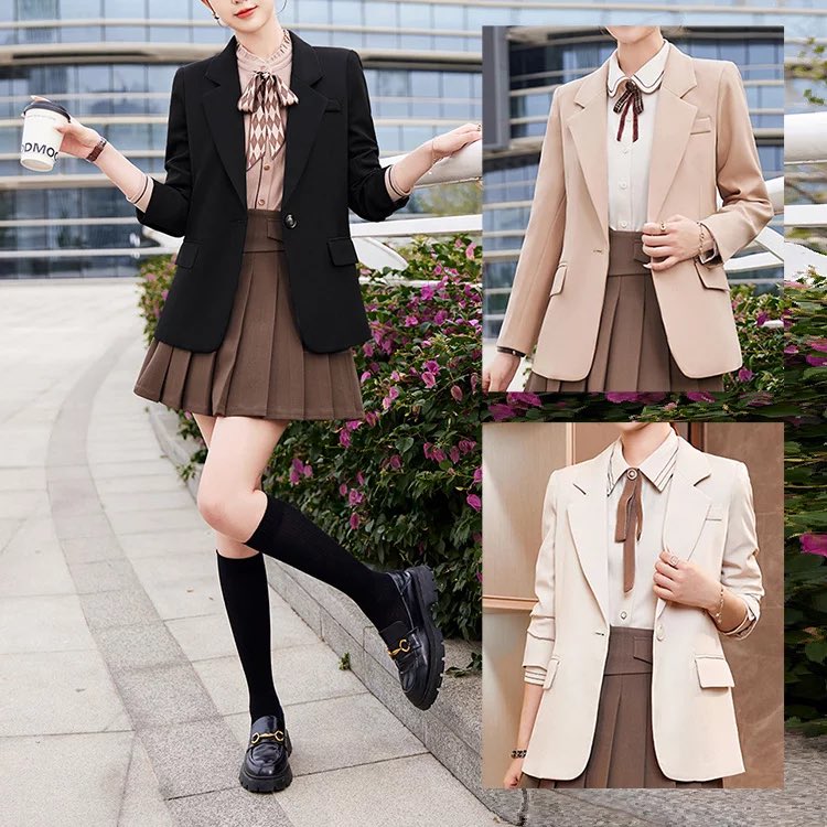 この服カワイイ😍🩷！🎀は付いてないみたいだけど、シャツ、スカート、ジャケットの3点セットでサイズが6Lまである😍6Lでも着れるか不安たっぷりだけど着れたら重宝しそう❤️暖かくなってきたし、この服に紺か黒ソックス履いてスニーカーで満員🚃乗ったらミケポでも痴○してくれる人現れるかな？🩷