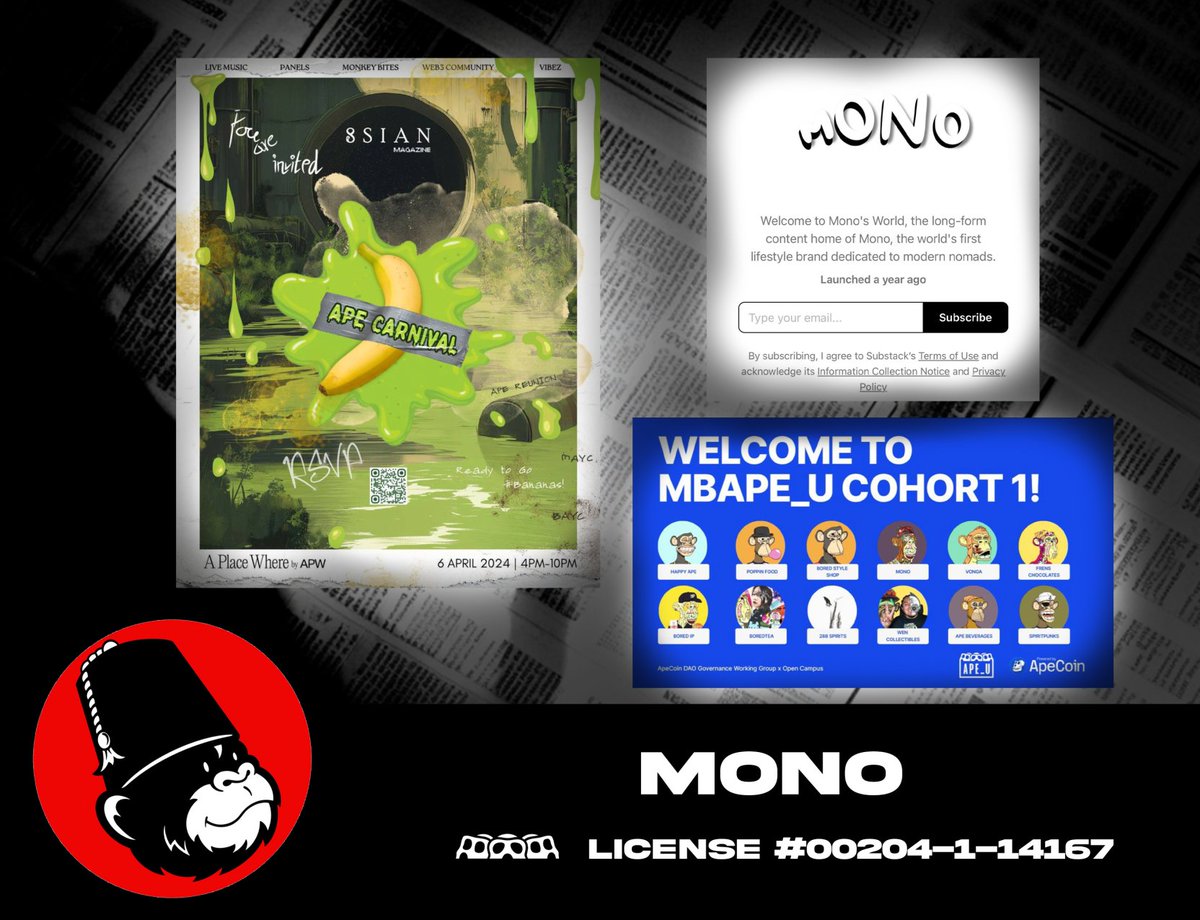 - <a href="/mononomads/">Mono</a> 

Goals for 2025:
- Mono will be rolling out their first ApeChain NFTs this year with some new utilities not seen on ApeChain yet! Keep post notifications on and make sure you are on the mailing list for early WL access!

What's cooking?
- Mono was featured in MBA