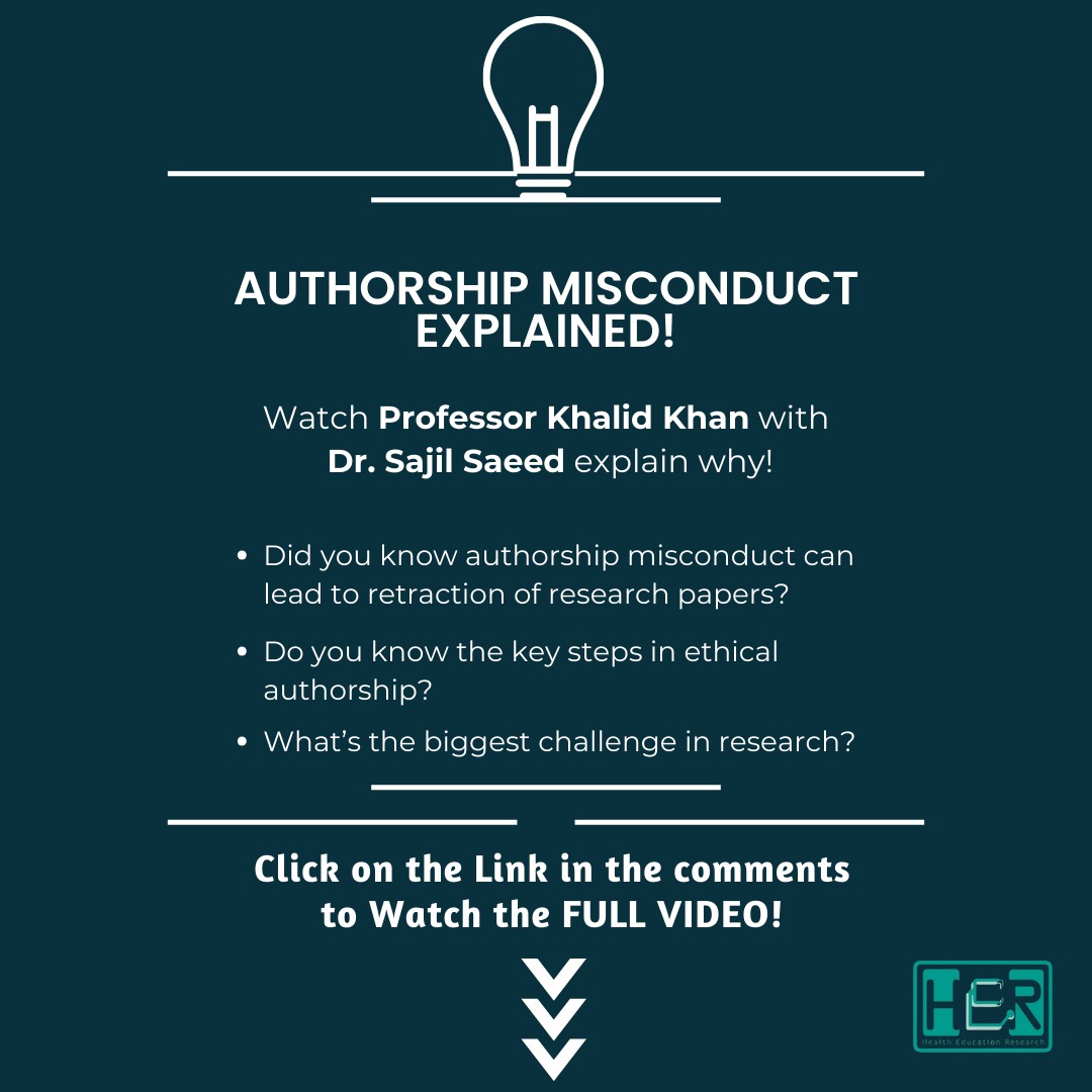 Profkkhan's tweet image. Authorship misconduct is a serious issue in research.  It can lead to retracted papers and damage your reputation. Watch Professor Khalid Khan and Dr. Sajil Saeed explain #ResearchEthics #AcademicIntegrity #Science
Click on the link in the comments to Watch the FULL VIDEO!