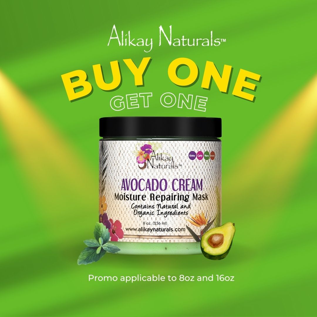 Buy one, get one of Alikay Naturals' Avocado Cream Moisture Repairing Mask! This luxurious mask is packed with natural and organic ingredients to nourish and repair your hair. Just add 2 and it will reflect to your cart.
Perfect for all hair types.  alikaynaturals.com
