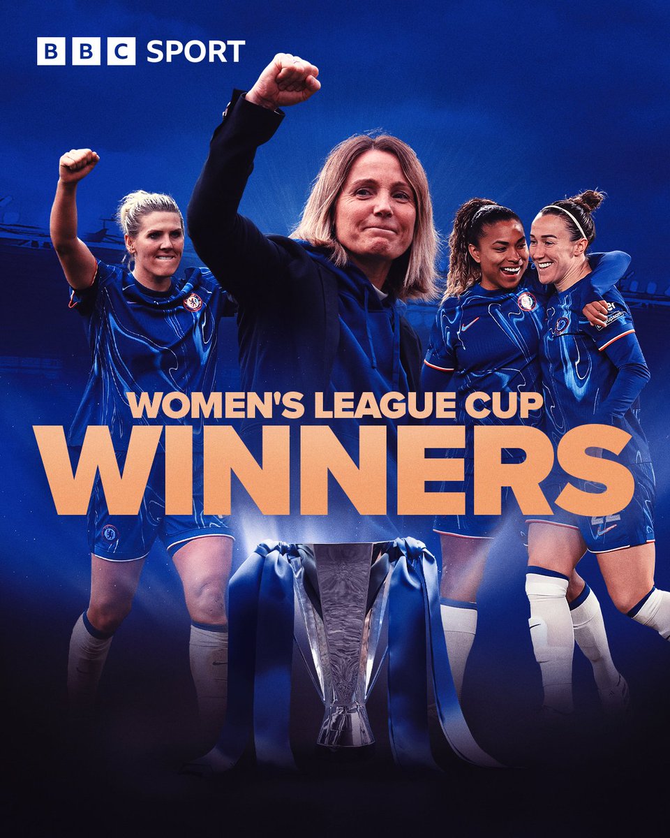 BBCSport's tweet photo. 🥳🏆 CHELSEA ARE WOMEN'S LEAGUE CUP WINNERS 🏆🥳

🙌 Sonia Bompastor leads her side to their first silverware of the season 🔵

FT: Chelsea 2-1 Man City

#BBCFootball https://t.co/AcLzLsXzIK