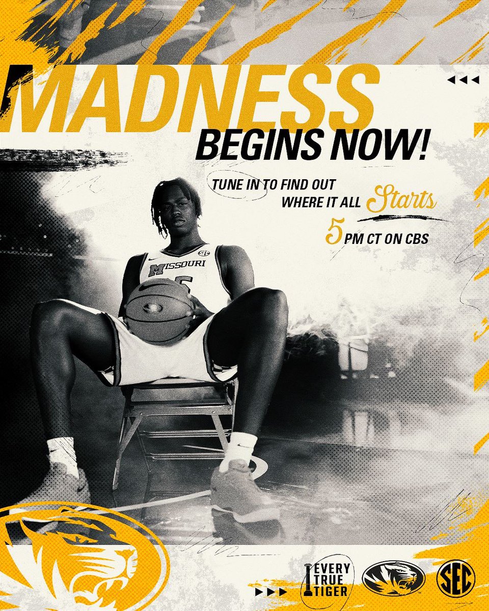From Mizzou Arena to the NCAA Tournament—let’s go! Tune in Sunday night to find out where they land!
#ETTB #MIZ <a href="/MizzouAthletics/">Mizzou Athletics</a> ⚫️🟡💪
<a href="/EveryTrueTiger/">Every True Tiger Brands</a> <a href="/MizzouHoops/">Mizzou Hoops</a>
📆: Sunday, March 15
🕐: 5:00 pm CT
📺: CBS