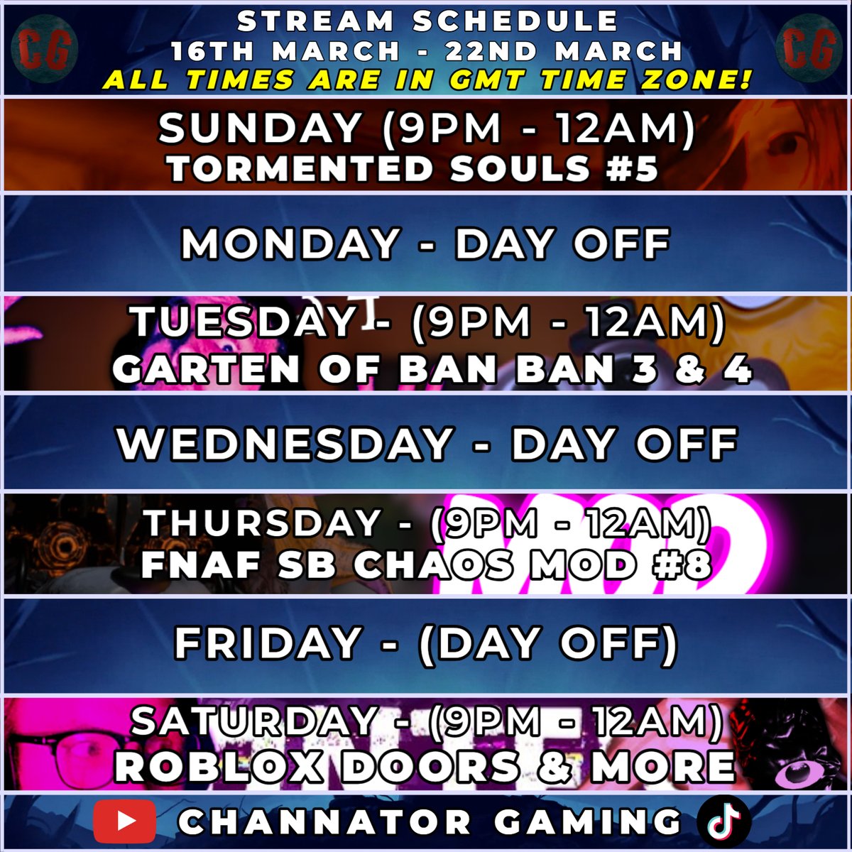 ChannatorGaming's tweet image. Chan’s Weekly Stream Schedule (Mar 16th-22nd) 📆

Here’s what’s coming up this week! Mark your calendars and don’t miss out!

#channator #youtuber #streamer