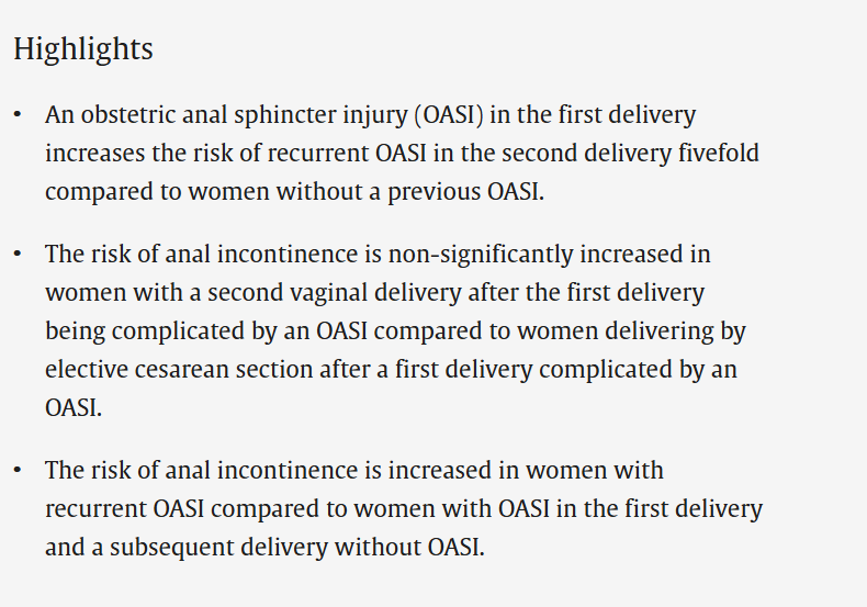Counseling women with obstetric anal sphincter injury – Risk of recurrence and the influence of mode of second delivery on subsequent anal incontinence – A systematic review and meta-analysis
#OpenAccess 

sciencedirect.com/science/articl…