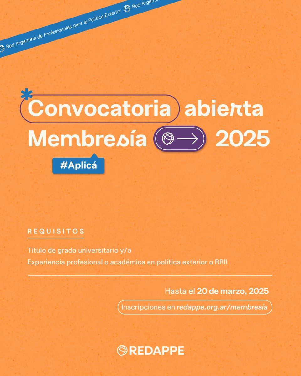 REDAPPE's tweet photo. 👉 Si sos profesional de Relaciones Internacionales y querés formar parte de una red que promueve el diálogo, la cooperación y la inserción estratégica de Argentina, esta es tu oportunidad.

🔗 ¡Completá el formulario y sumate a construir un futuro mejor!: https://t.co/HgjsCwaFbY https://t.co/3eOEpfkyDK