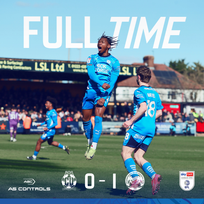 FULL-TIME... Cambridge United go down to a single goal here at the Cledara Abbey Stadium.  

🎶🎶 Cambridgeshire is Blue Olé Olé...! 

Full-time brought to you by AS Controls. 

🟡 0-1 🎩 | #pufc