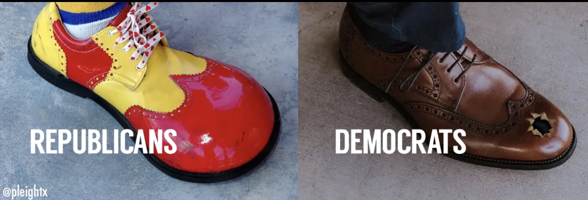 841920Meema6's tweet photo. @JonFlan Picture* = 1000 words
A perfect comparison of GOP vs the #SurrenderCaucus
GOP Clowns laugh & continue to destroy American democracy while impotent Dems divide then cave into the demands of an unelected vile asshole & an insane evil #FOTUS
#RemoveMusk
#ImpeachTrump https://t.co/QE1eFOzSww