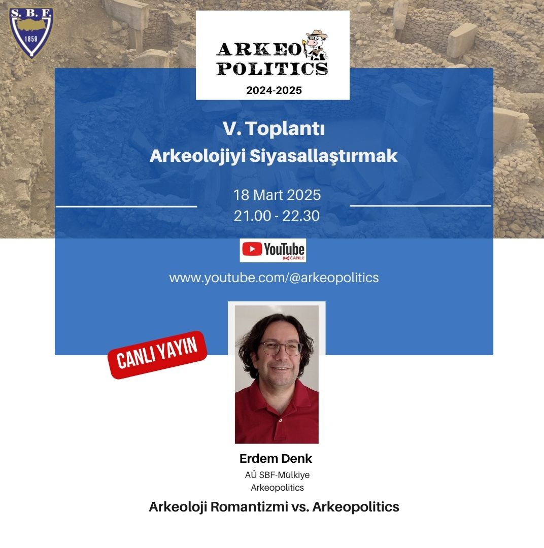 Arkeopolitics Toplantıları'nın bu ay konusu, "Arkeolojiyi Siyasallaştırmak".

Erdem Denk, geçmişi romantize etme modasını eleştirerek maddi verileri tarihselleştip yorumlamanın somut yolları üzerine konuşacak.

Takip etmek için Arkeopolitics youtube sayfasına abone olabilirsiniz.