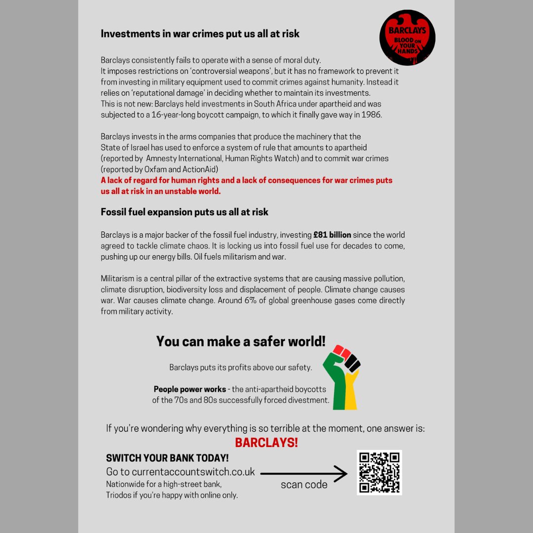 CamStopTheWar's tweet image. Joint action today in Oxford and Cambridge against Barclays Bank profiteering from fossil fuel industries &amp;amp; the genocide of Gaza/Palestine.
Cambridge action by: XR Cam, ORCA, Cam STW, Cam PSC.