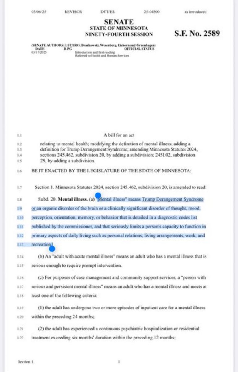 BREAKING: Minnesota Senate Republicans introduce bill to classify “Trump Derangement Syndrome” as a mental illness